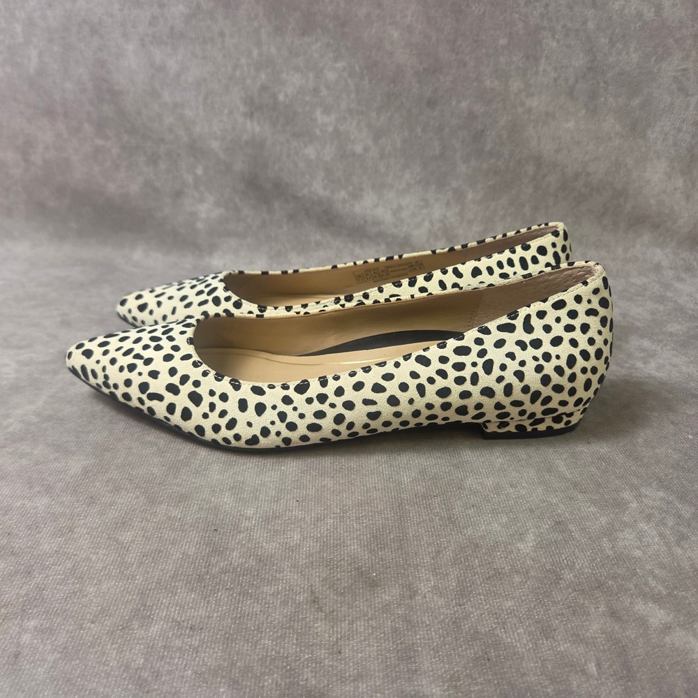 Vionic Dalmatian Print Pointed Toe Flats Ivory Black Animal Print 8.5